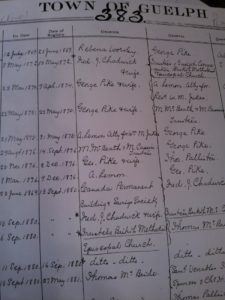 A document from the Ontario Land Registry, which documents proof of ownership of land for the British Methodist Church in 1880. It is archived at the Guelph Civic Museum. 